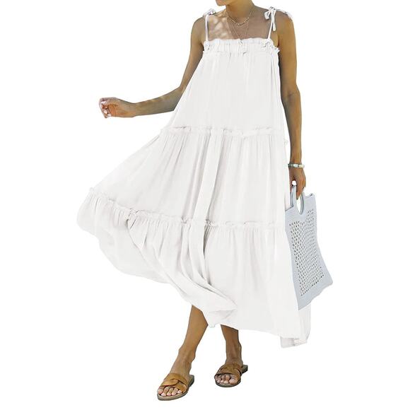 BTFBM Womens Summer Adjustable Tie Spaghetti Strap Sleeveless Dress Casual Loose - Picture 10 of 12